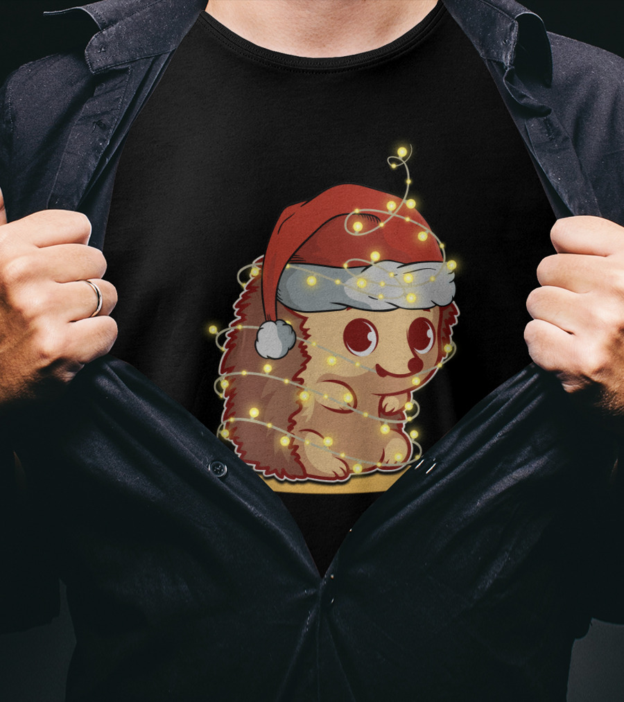 Santa Hat Festive Christmas Lights Hedgehog T-Shirt