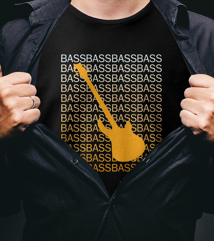 Bass Guitar Silhouette With Repeated Bass Text T-Shirt