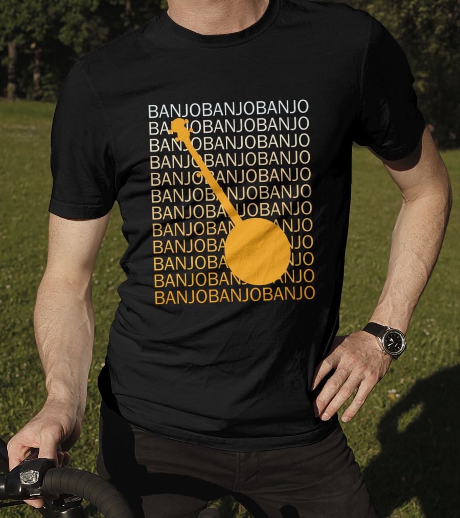 Banjo Repetition With Bold Orange Silhouette Highlight T-Shirt