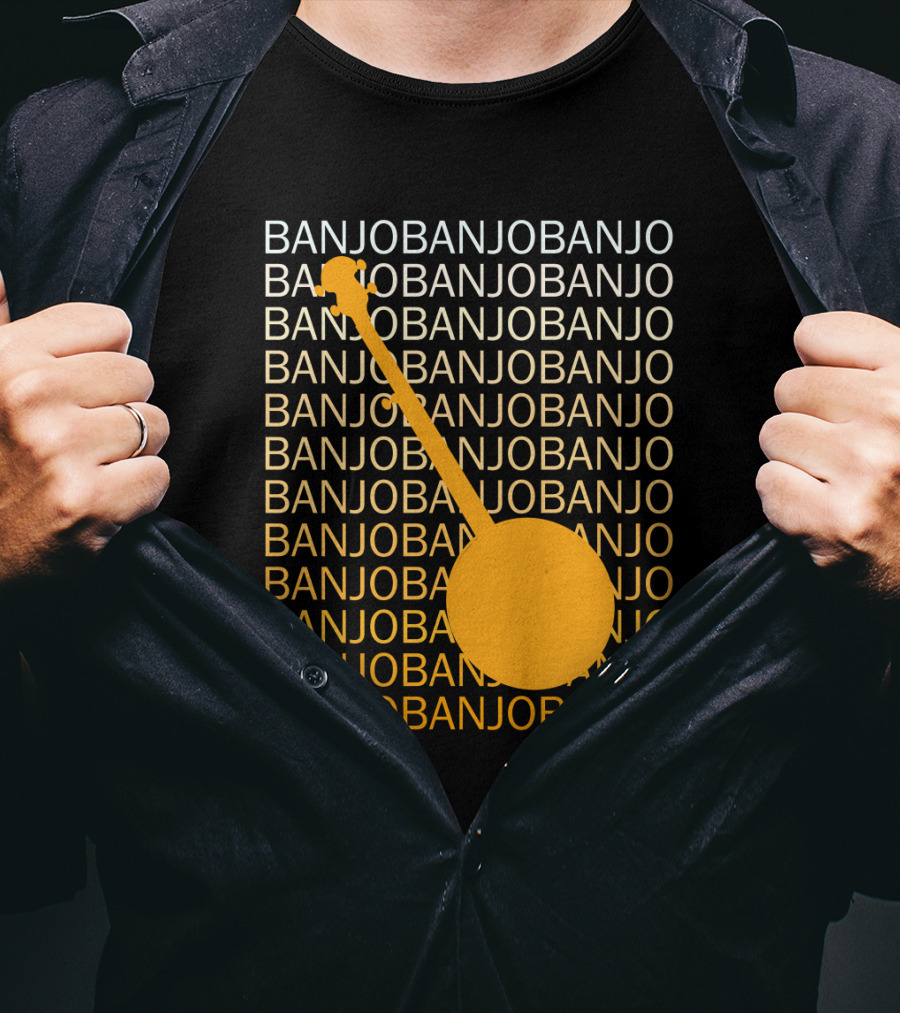 Banjo Repetition With Bold Orange Silhouette Highlight T-Shirt
