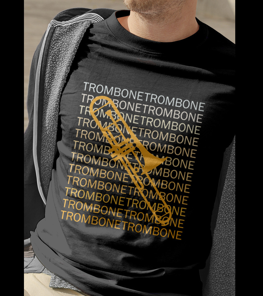 Trombone Repeated Pattern With Bold Yellow Trombone T-Shirt