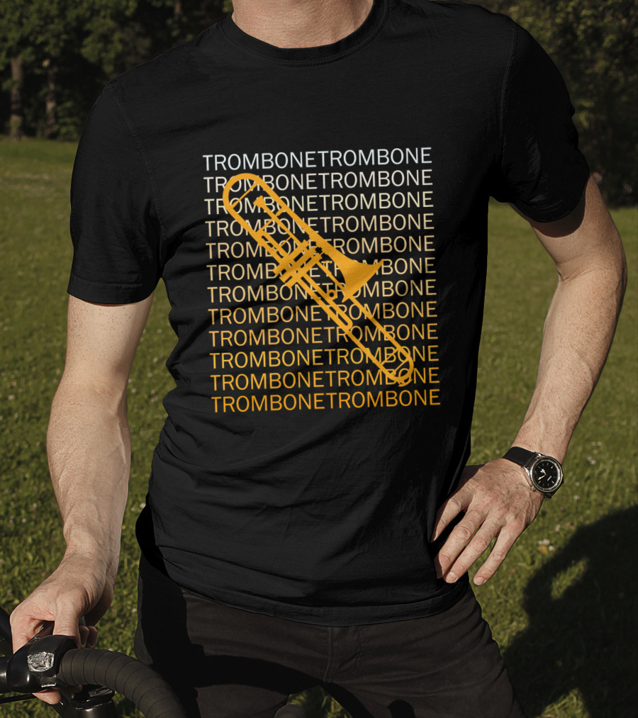 Trombone Repeated Pattern With Bold Yellow Trombone T-Shirt