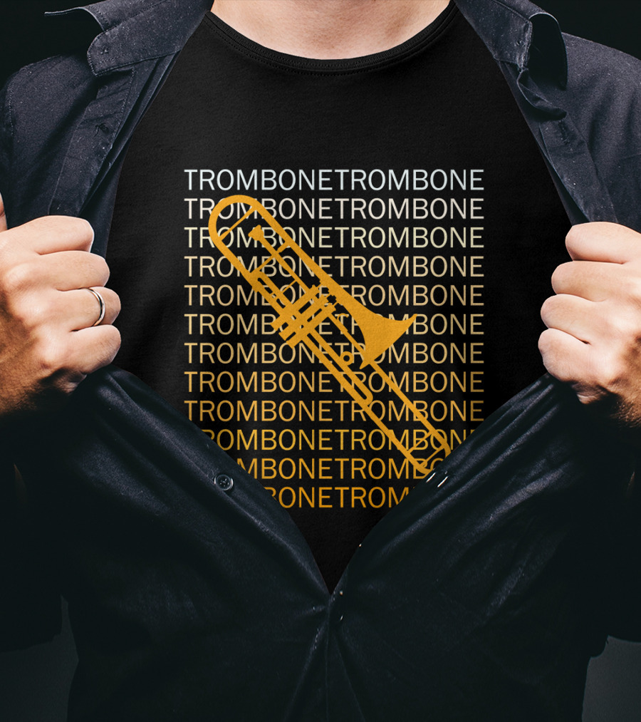 Trombone Repeated Pattern With Bold Yellow Trombone T-Shirt