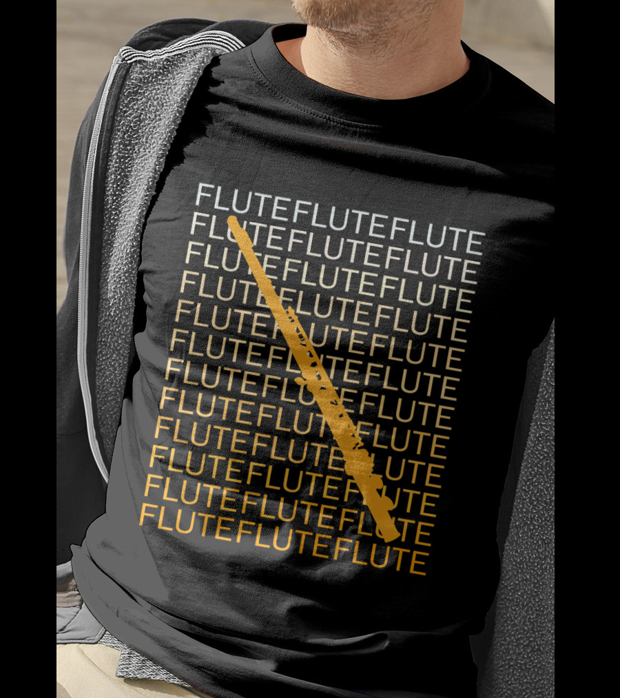 Flute Repeated Pattern With Diagonal Yellow Instrument T-Shirt