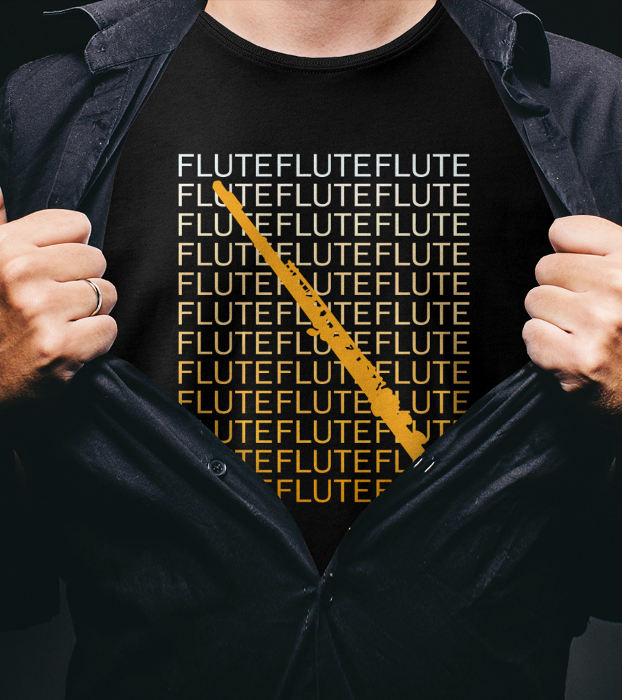 Flute Repeated Pattern With Diagonal Yellow Instrument T-Shirt