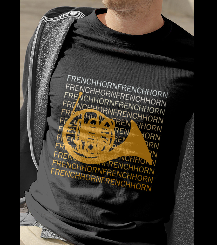 Repeating French Horn Text With Yellow Instrument T-Shirt