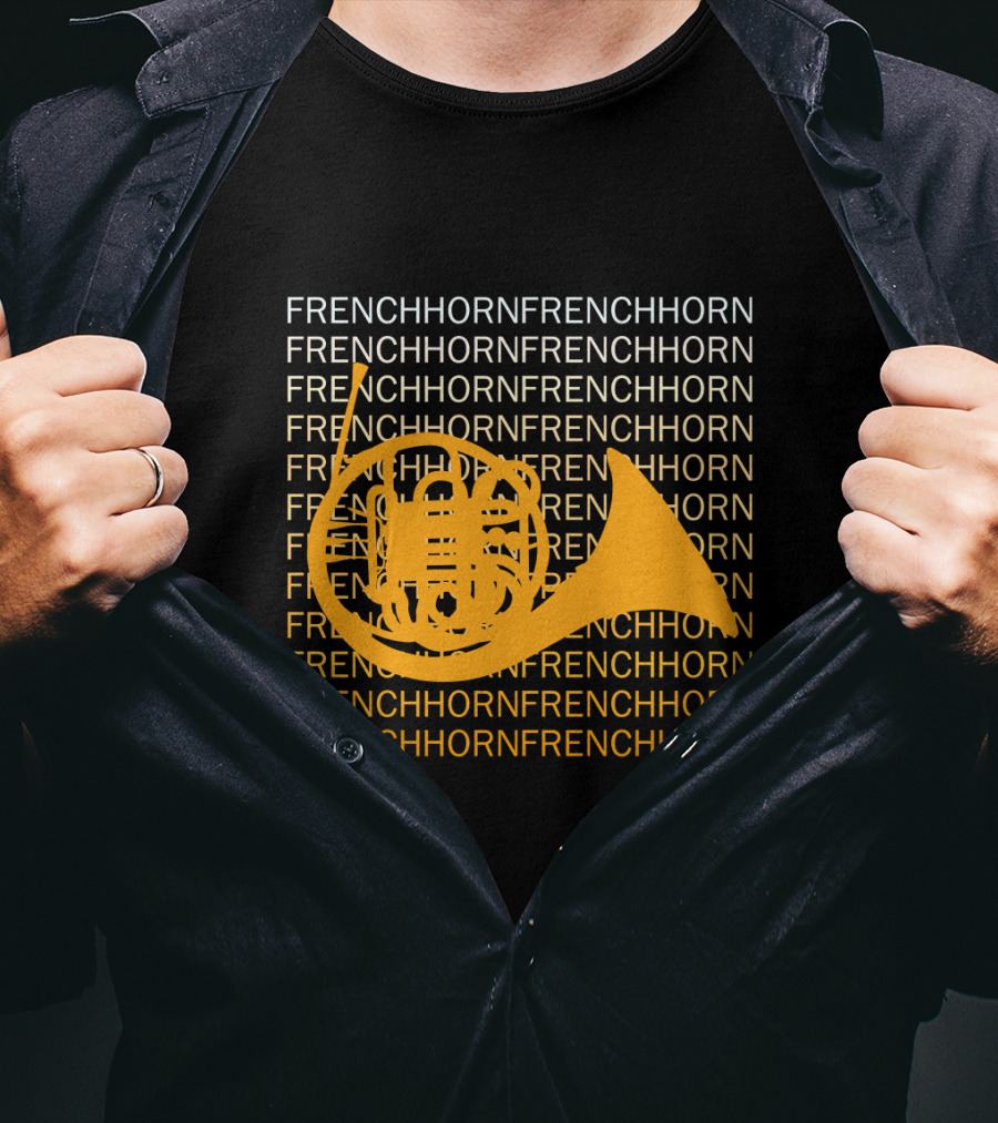 Repeating French Horn Text With Yellow Instrument T-Shirt