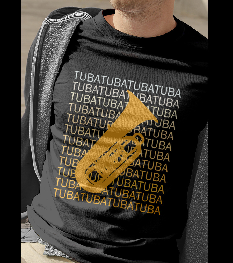 Tuba Repeated Text Pattern With Bold Tuba Image T-Shirt