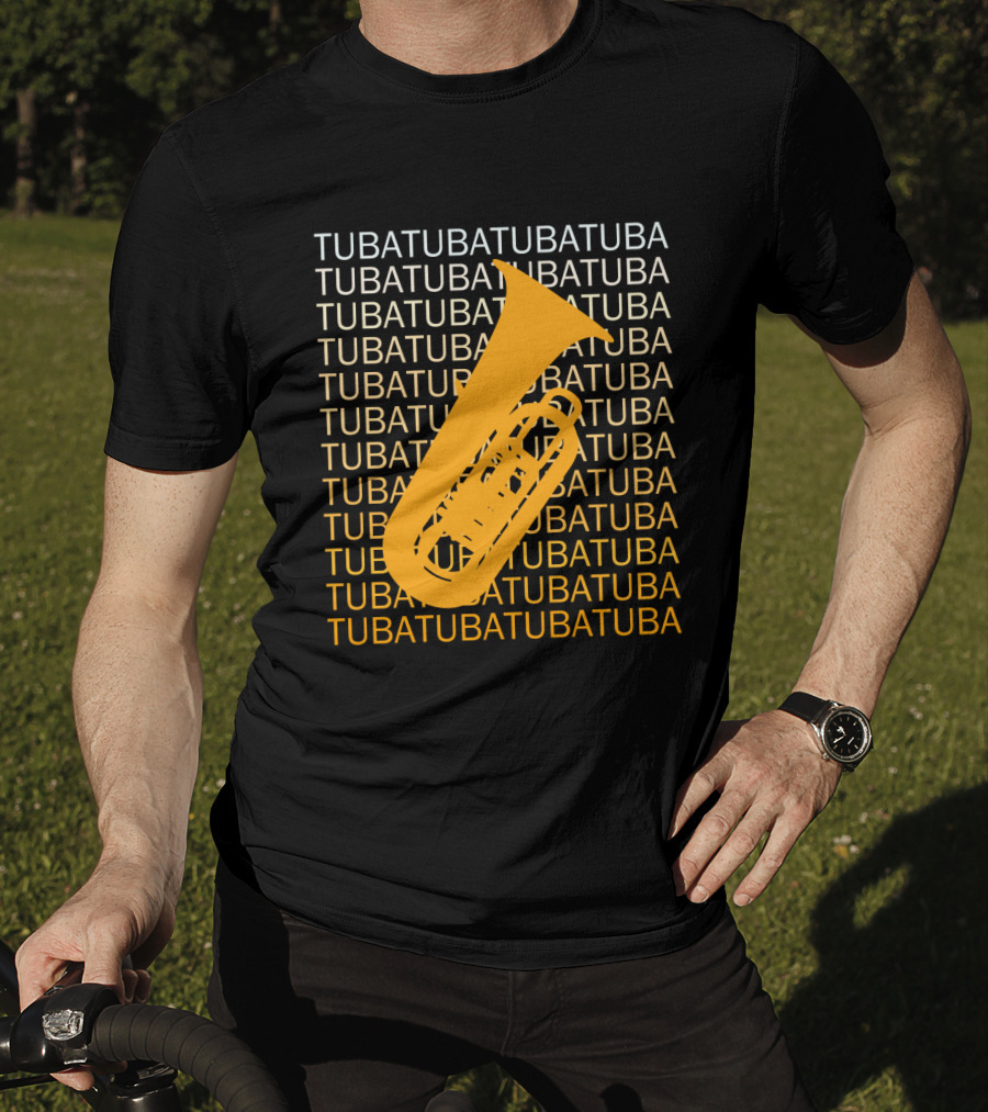 Tuba Repeated Text Pattern With Bold Tuba Image T-Shirt