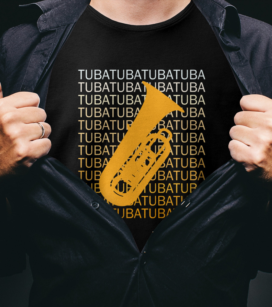 Tuba Repeated Text Pattern With Bold Tuba Image T-Shirt