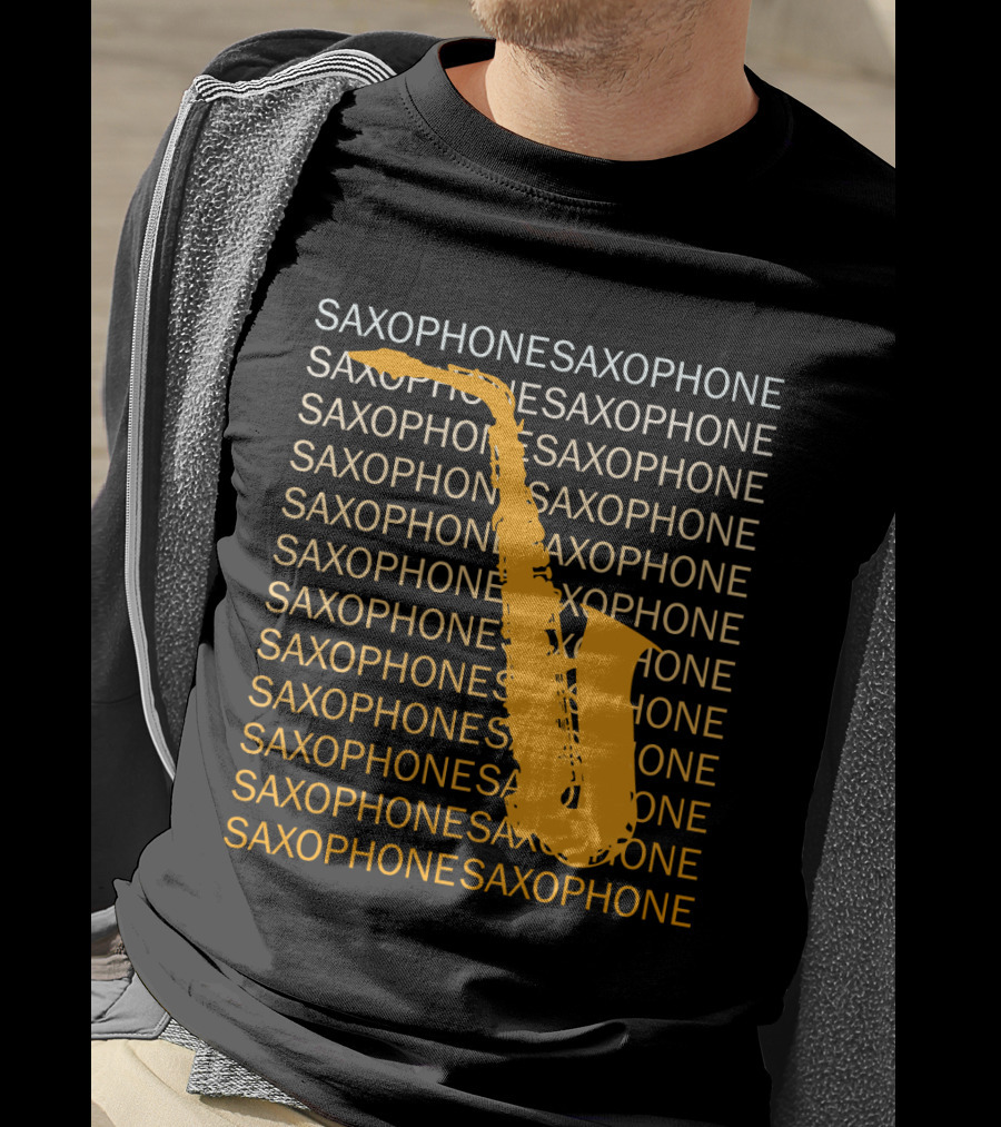 Saxophone Repeated Pattern With Bold Orange Saxophone Highlight T-Shirt