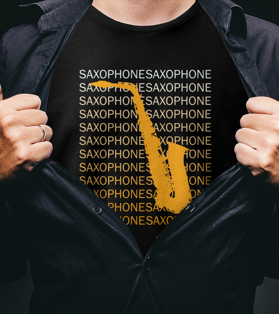 Saxophone Repeated Pattern With Bold Orange Saxophone Highlight T-Shirt