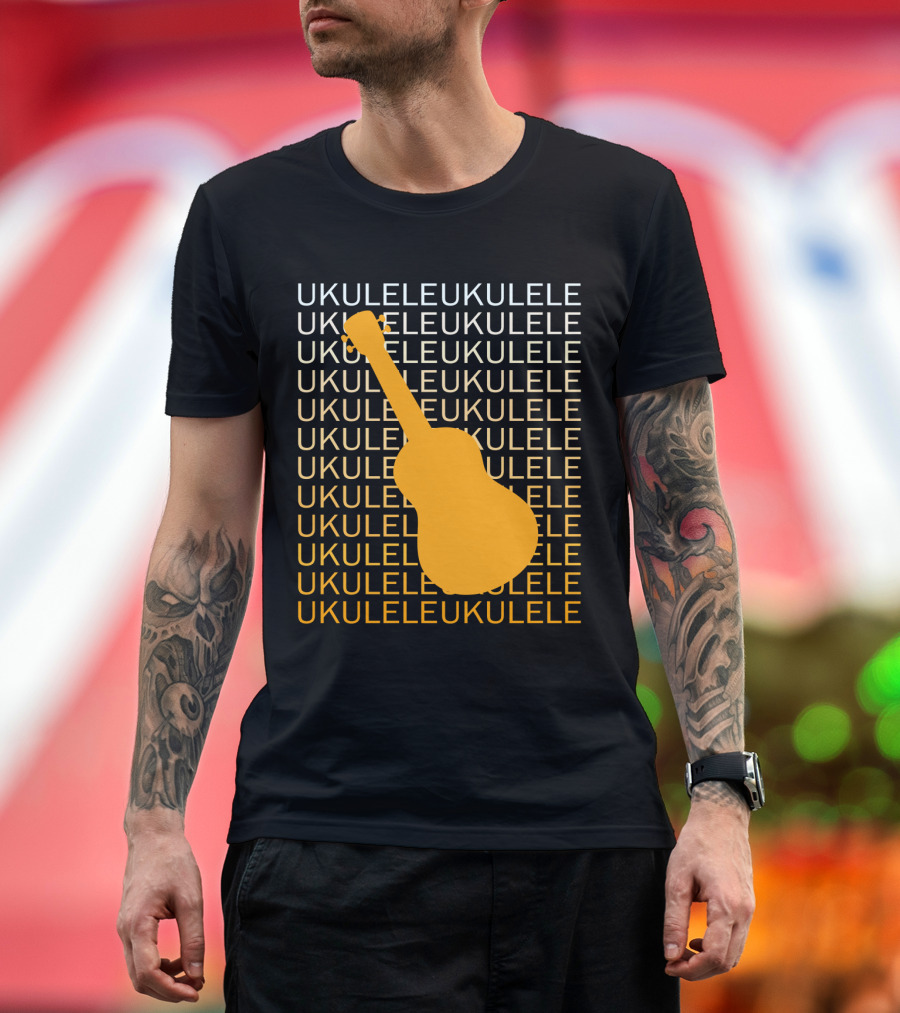 Repeating Ukulele Text with Orange Ukulele T-Shirt