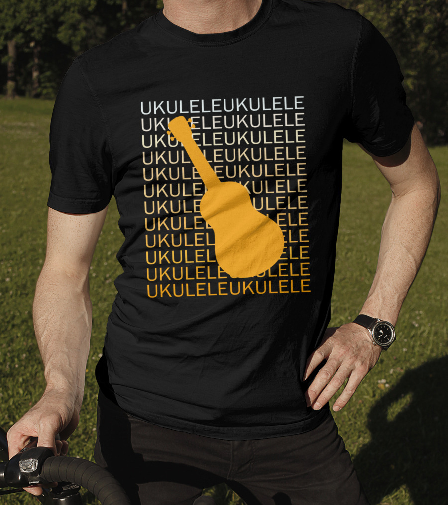 Repeating Ukulele Text With Orange Ukulele T-Shirt