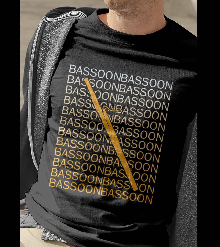 Bassoon Repetition Pattern With Diagonal Orange Bassoon Graphics T-Shirt
