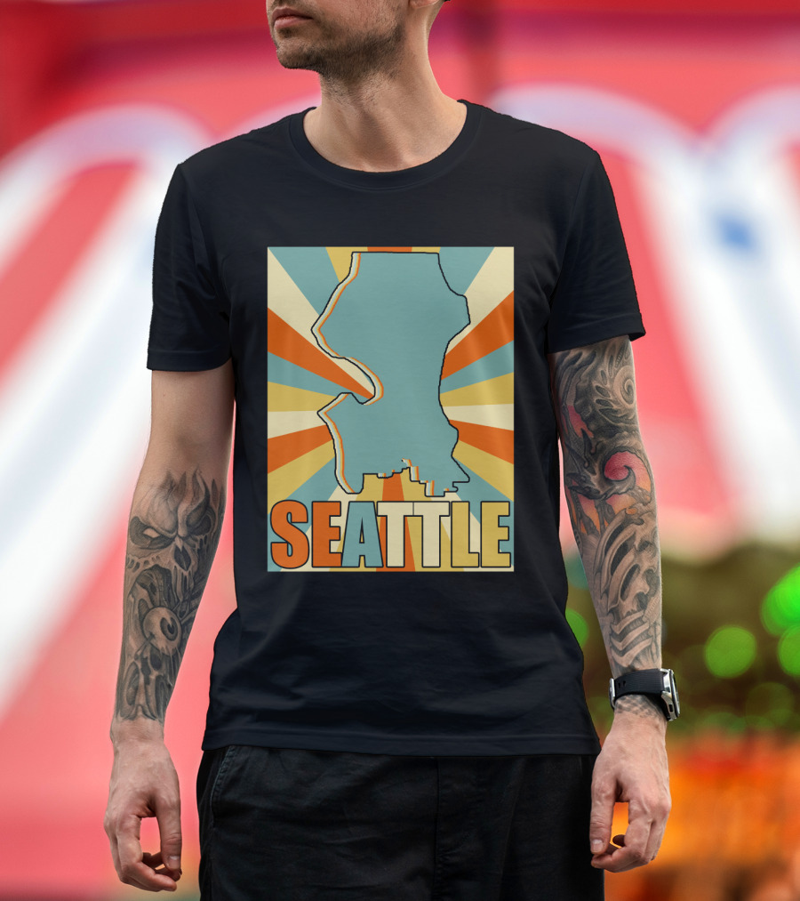 SEATTLE Map Retro Style Burst Background T-Shirt