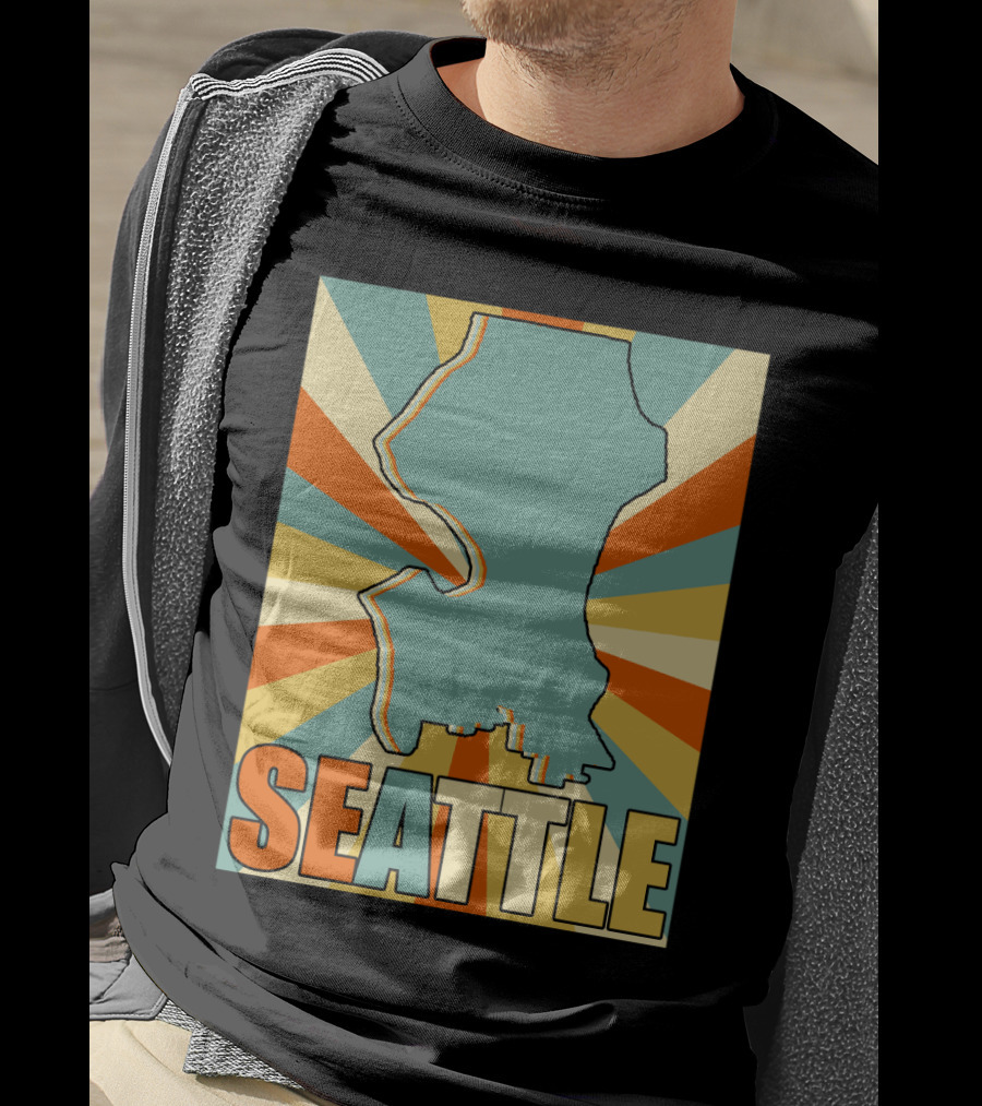 SEATTLE Map Retro Style Burst Background T-Shirt