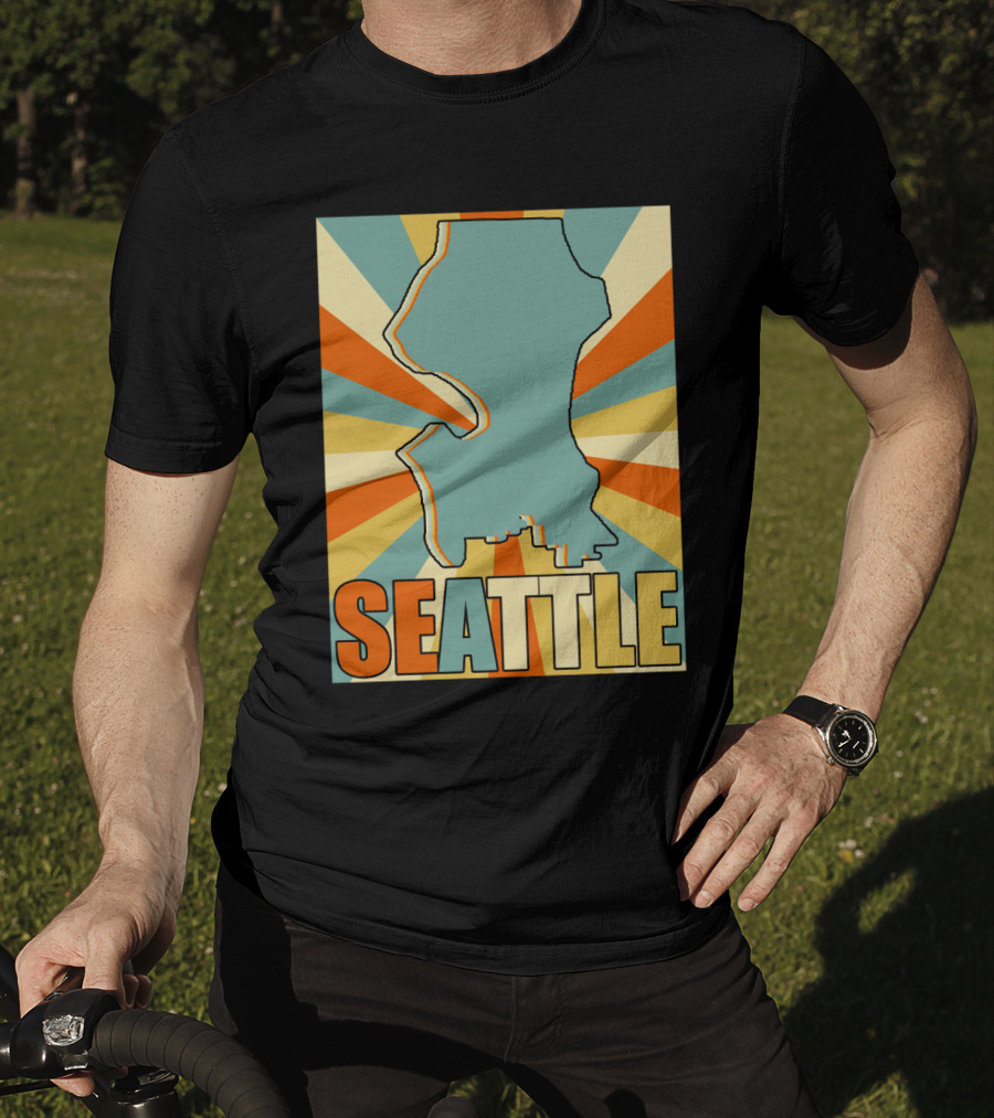 SEATTLE Map Retro Style Burst Background T-Shirt