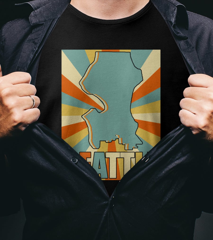 SEATTLE Map Retro Style Burst Background T-Shirt