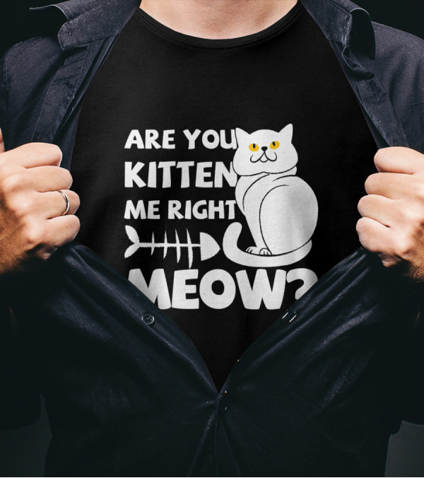 Are You Kitten Me Right Meow Funny Cat Fishbone T-Shirt