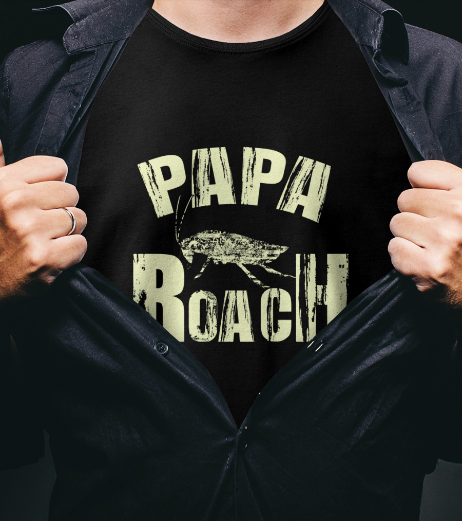 Papa Roach Distressed Logo With Cockroach T-Shirt