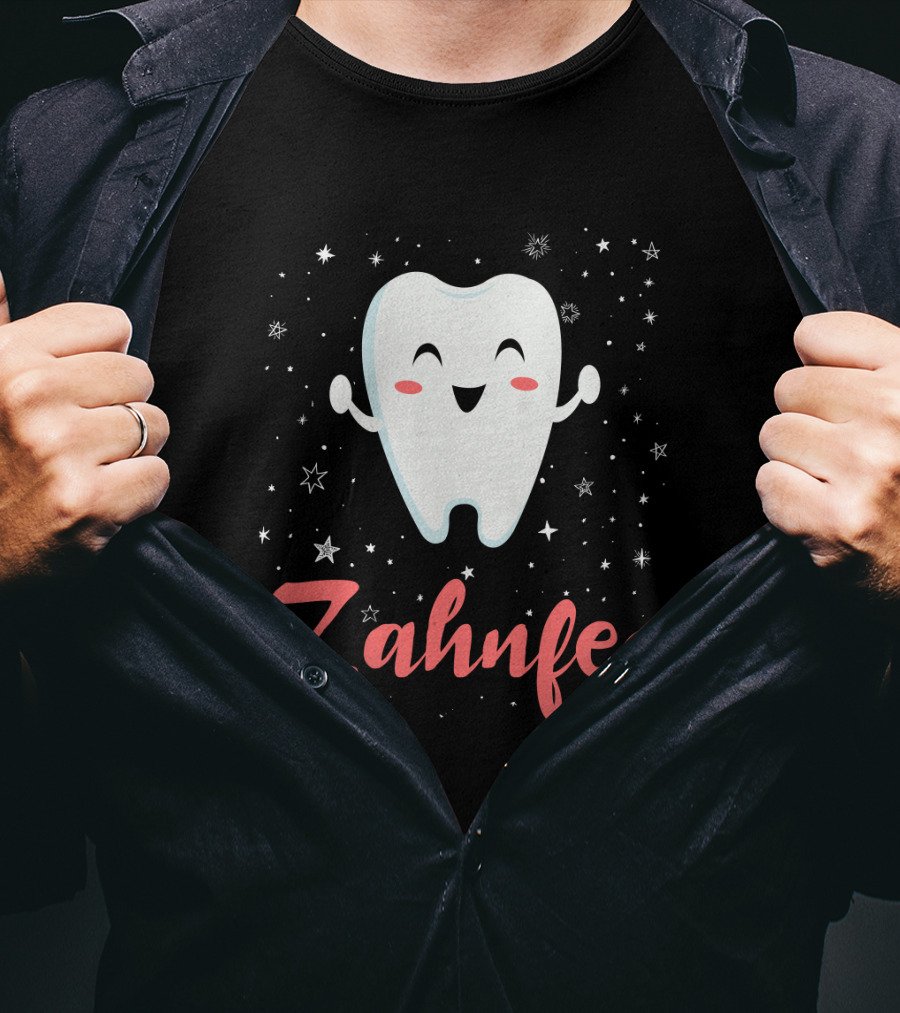 Fasching Kostüm Zahnfee Mit Fröhlichem Zahn Und Sternenhintergrund T-Shirt