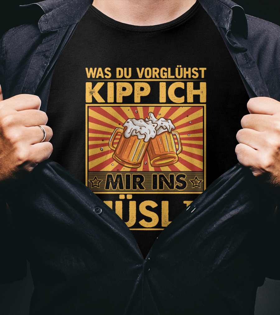 Was Du Vorglühst Kipp Ich Mir Ins Müsli Bierkrüge Retro Humor T-Shirt