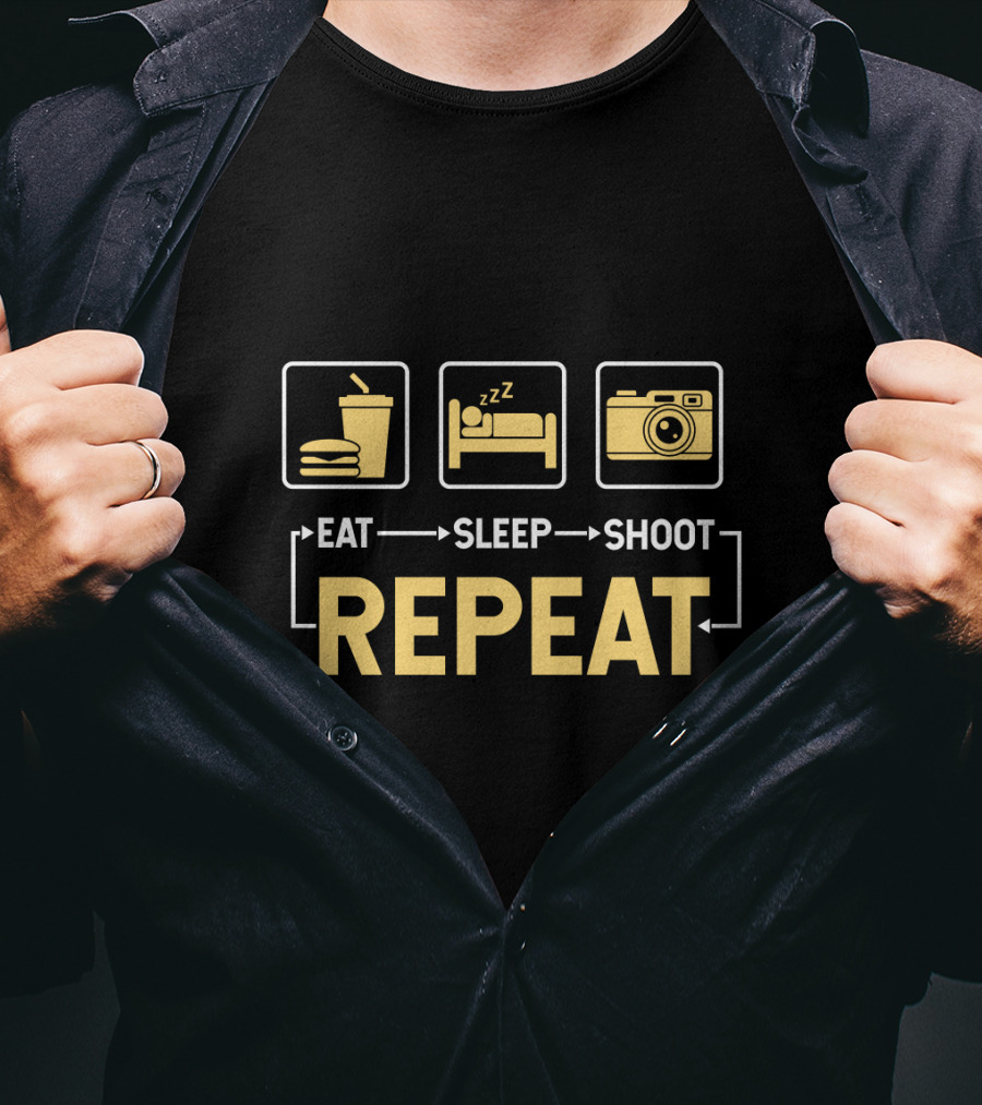 Eat Sleep Shoot Repeat Photography Camera Icon Steps T-Shirt