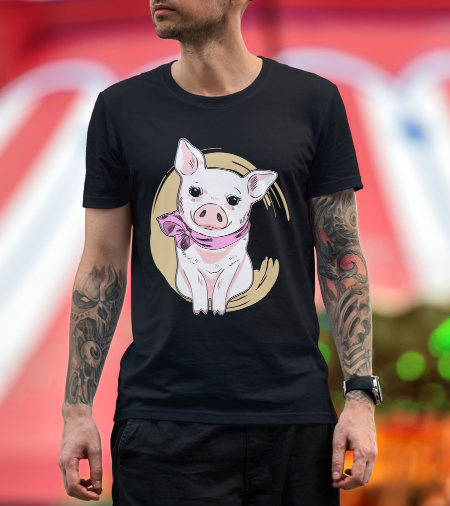 Funny Pig Wearing Pink Scarf T-Shirt