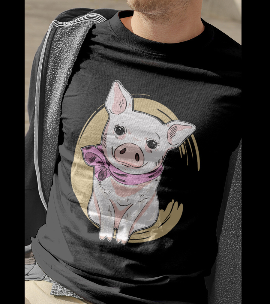 Funny Pig Wearing Pink Scarf T-Shirt