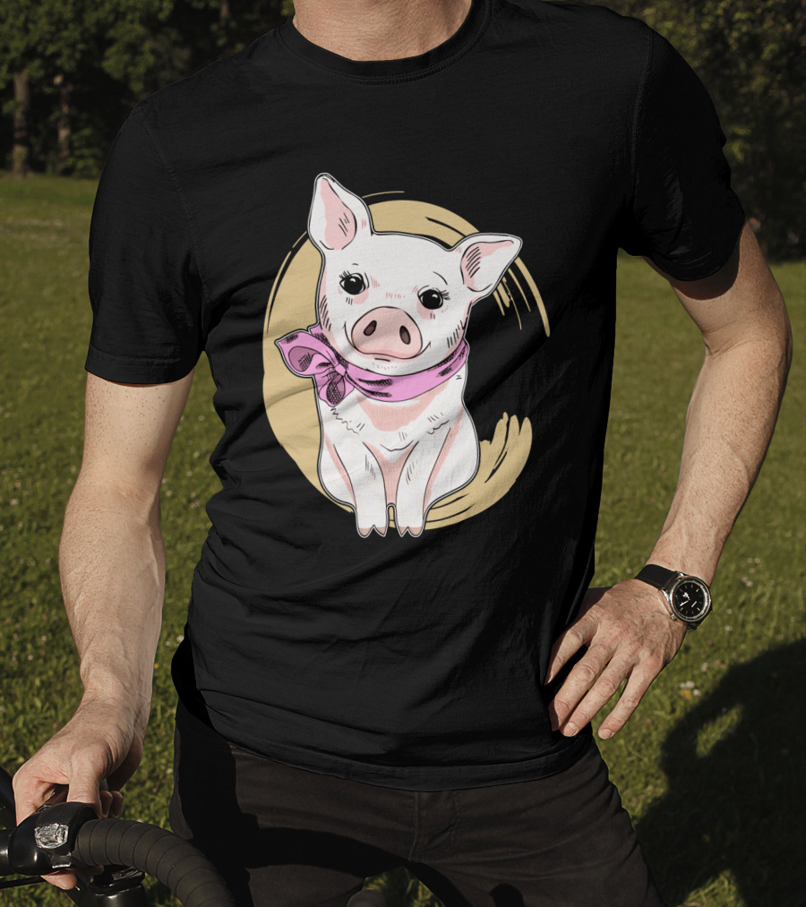 Funny Pig Wearing Pink Scarf T-Shirt