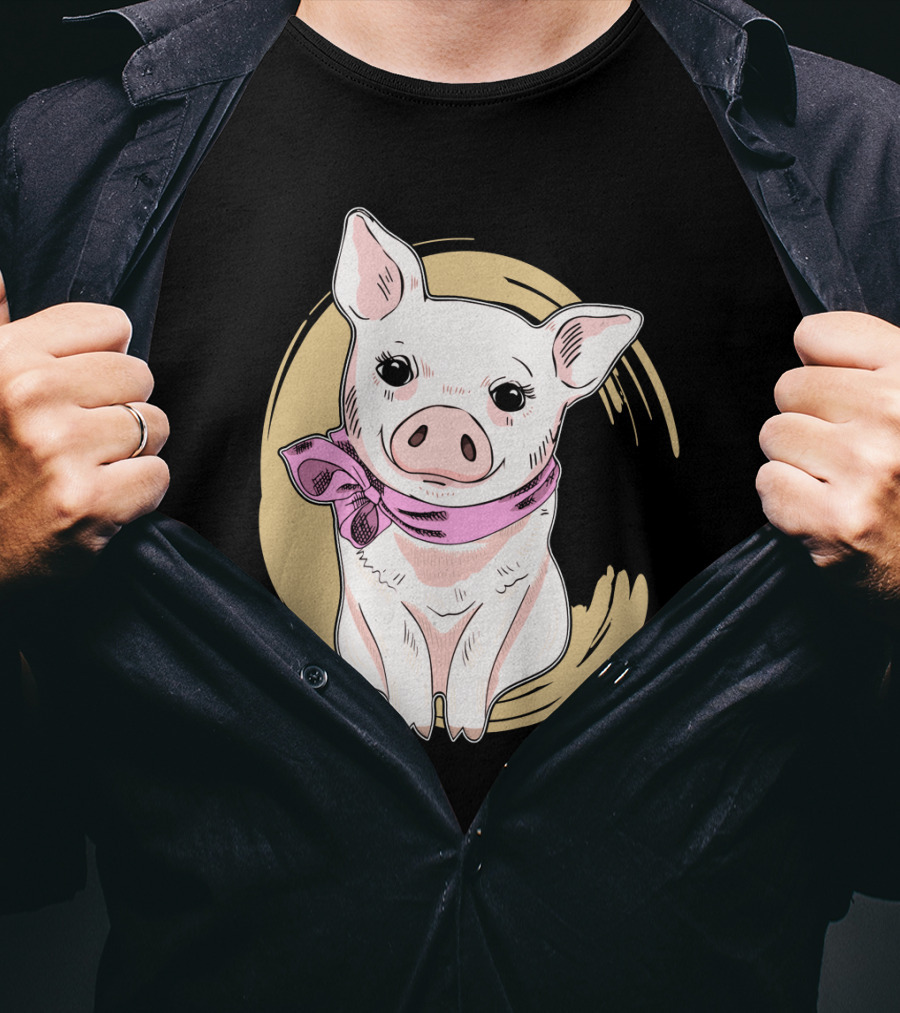 Funny Pig Wearing Pink Scarf T-Shirt