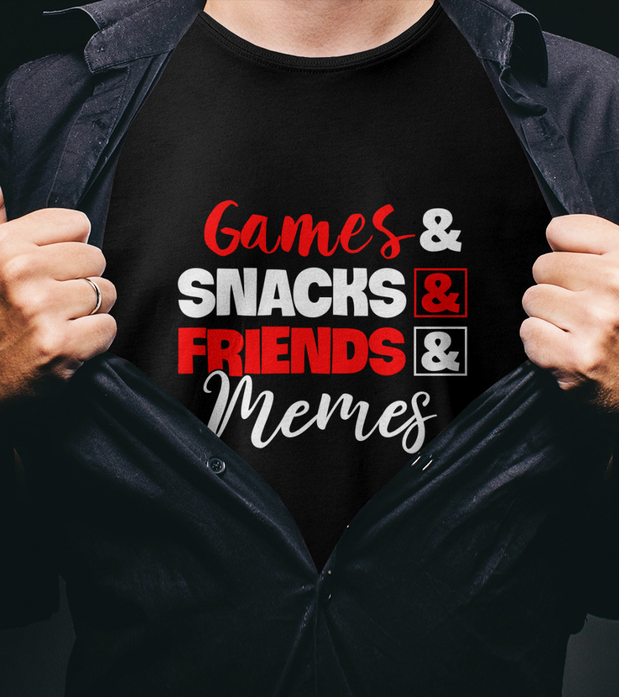 Games Snacks Friends Memes Fun Essentials T-Shirt