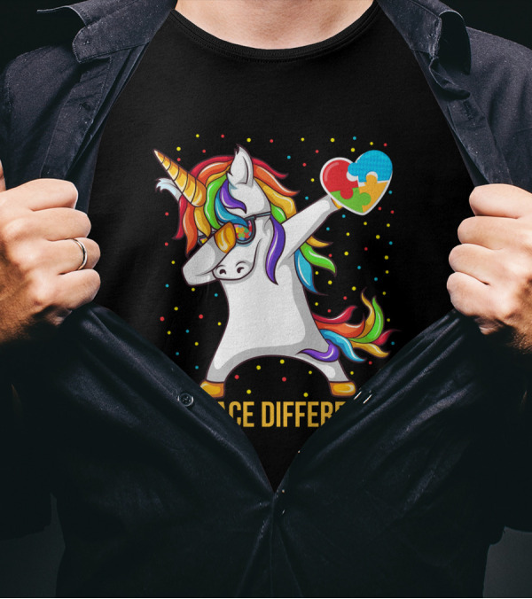 Embrace Differences Autism Awareness Dabbing Unicorn Heart Puzzle Piece T-Shirt