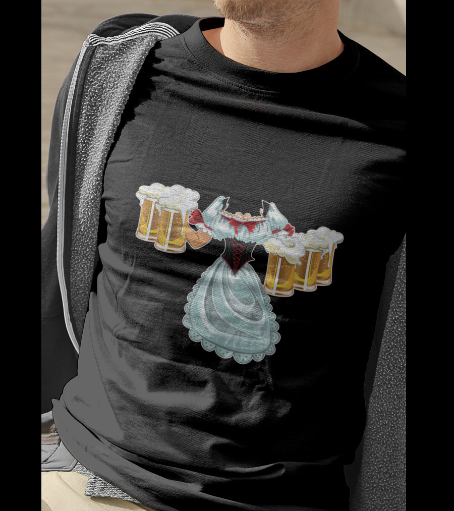 Dirndl Fraulein Oktoberfest Costume With Beer Mugs T-Shirt