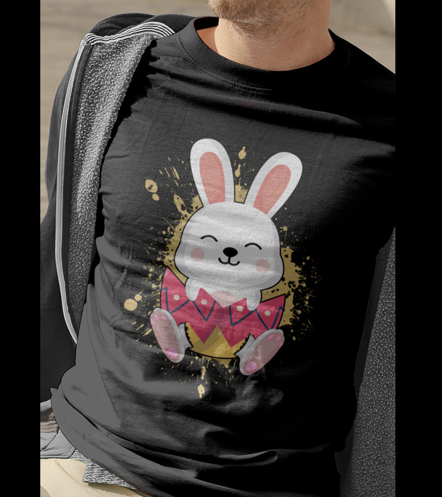 Funny Bunny Easter Rabbit In Colorful Egg Burst T-Shirt