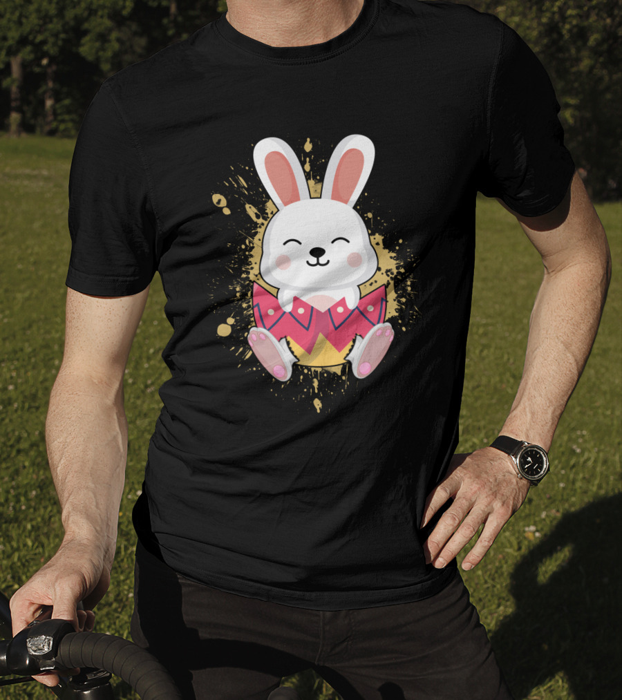 Funny Bunny Easter Rabbit In Colorful Egg Burst T-Shirt