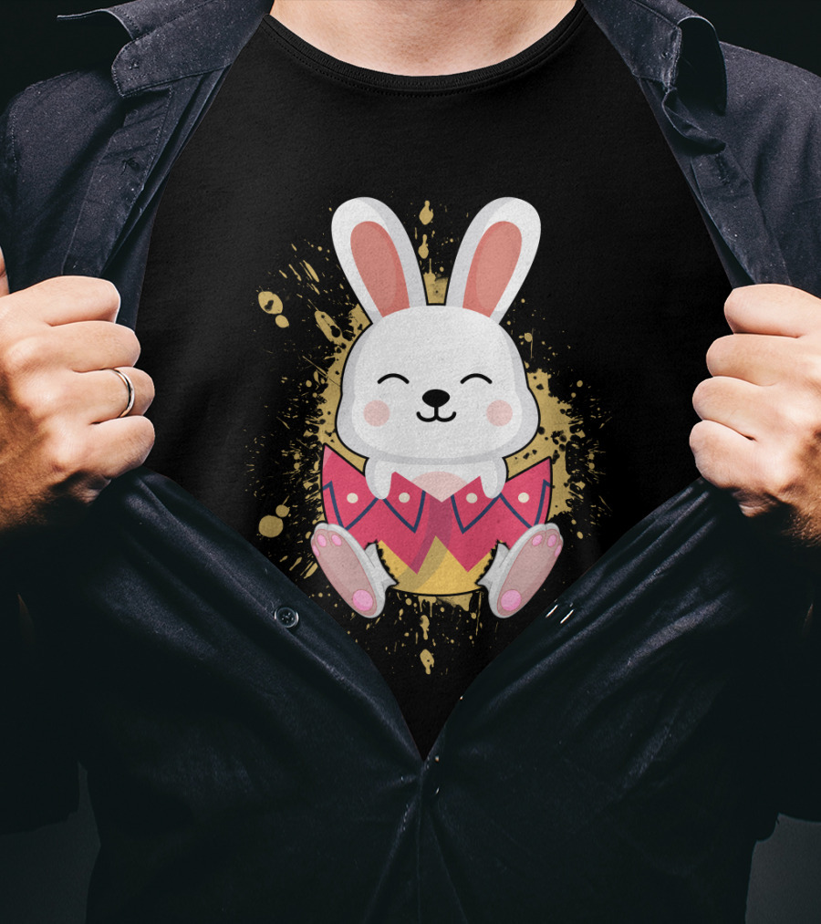 Funny Bunny Easter Rabbit In Colorful Egg Burst T-Shirt