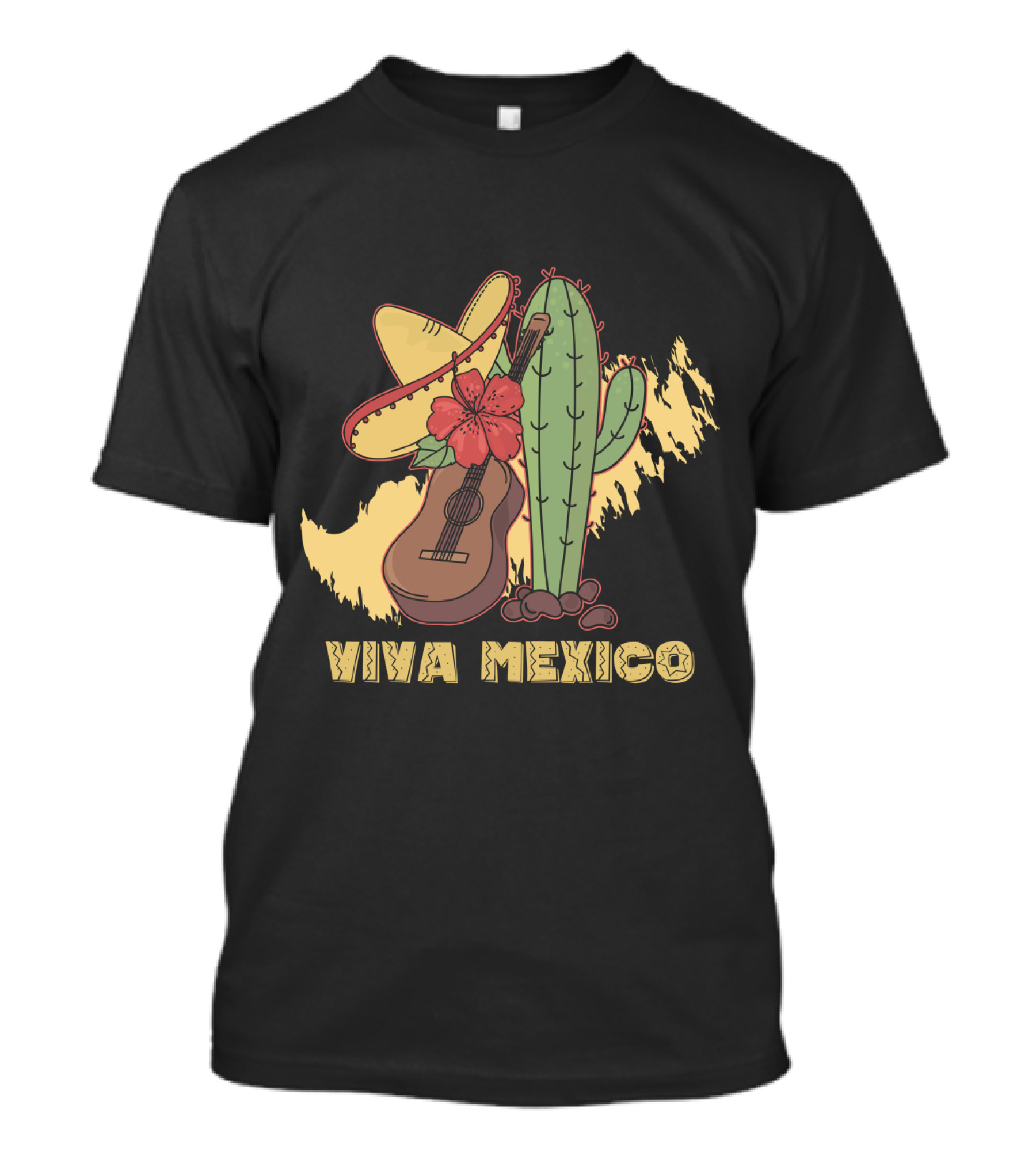 Viva Mexico Sombrero Guitar Cactus Flower T-Shirt