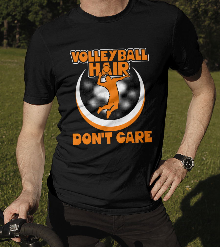 Volleyball Hair Don't Care Jumping Spiker Retro Circle T-Shirt