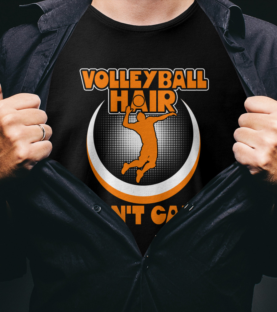 Volleyball Hair Don't Care Jumping Spiker Retro Circle T-Shirt