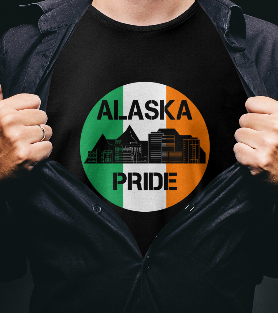 Alaska Pride Skyline With Irish Flag Colors T-Shirt