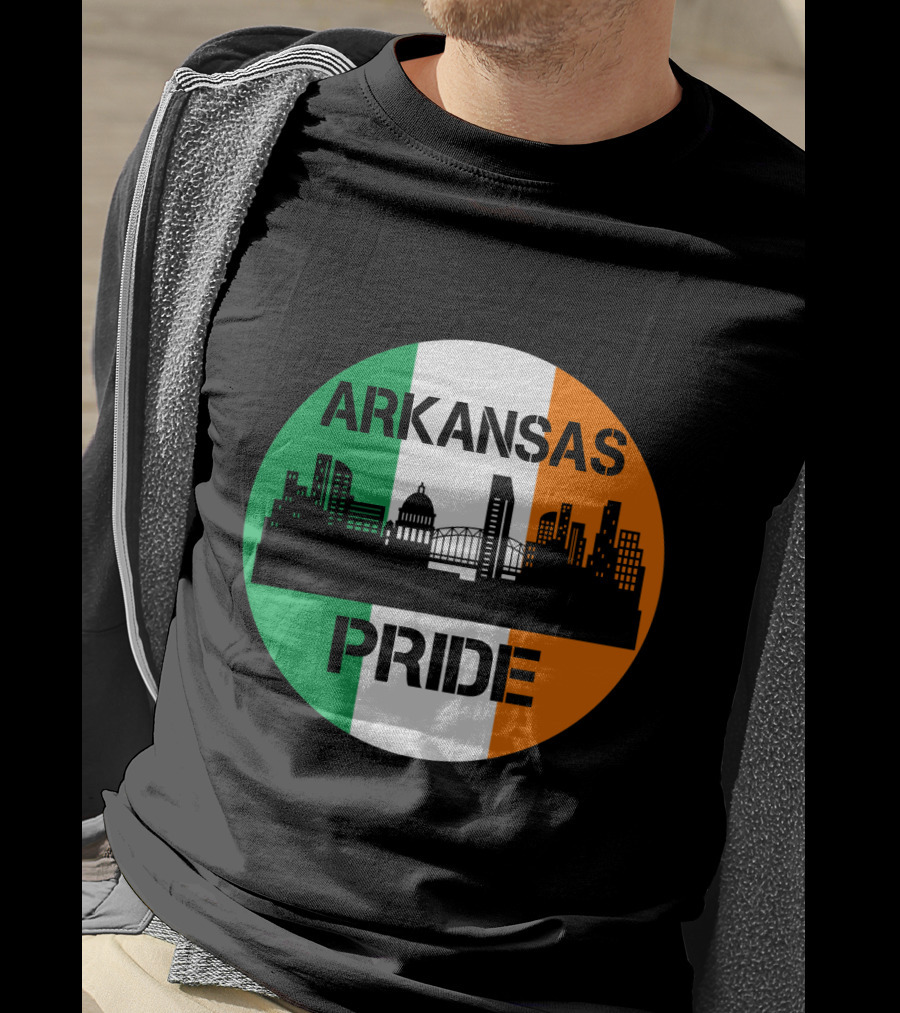 Arkansas Pride Skyline Irish Flag Iconic Cityscape T-Shirt