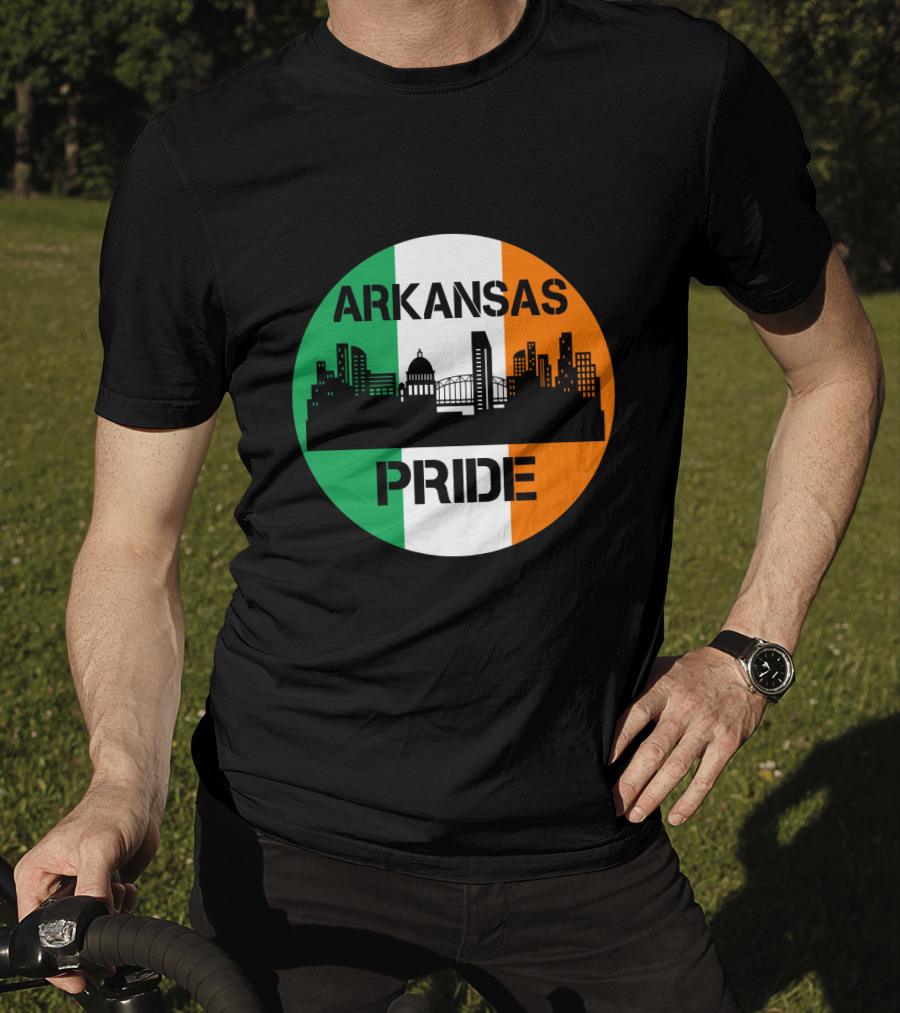 Arkansas Pride Skyline Irish Flag Iconic Cityscape T-Shirt