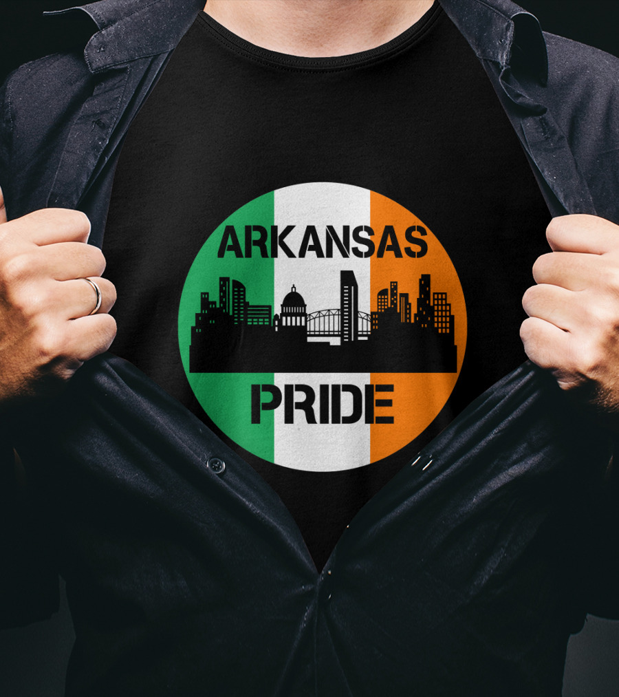 Arkansas Pride Skyline Irish Flag Iconic Cityscape T-Shirt