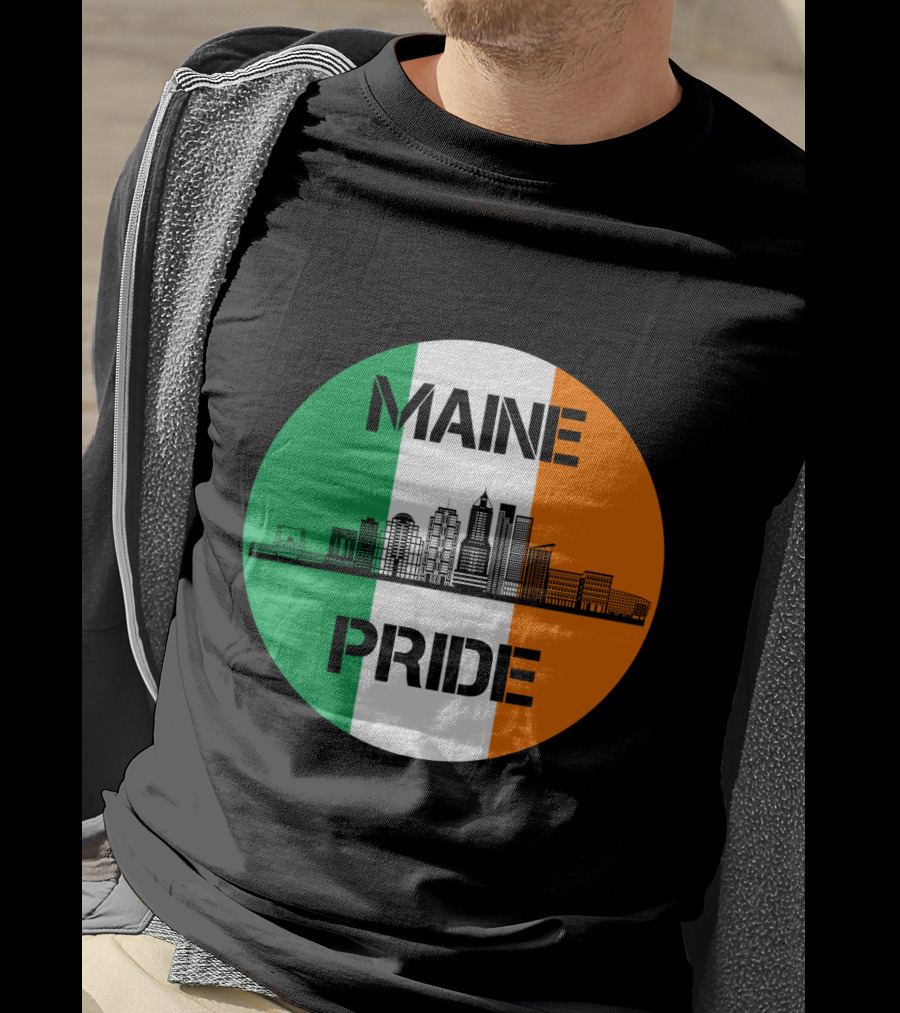 Maine Pride City Skyline With Irish Flag Colors Maine T-Shirt