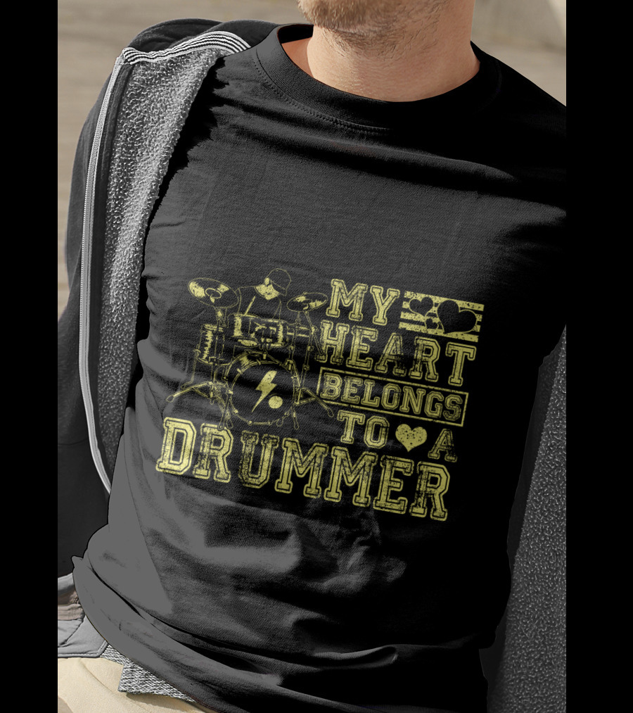 My Heart Belongs To A Drummer My Heart Band Player Drums Icon Love T-Shirt