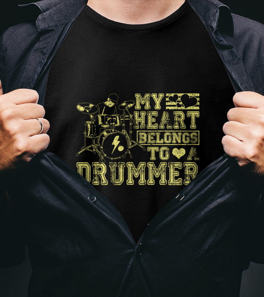 My Heart Belongs To A Drummer My Heart Band Player Drums Icon Love T-Shirt