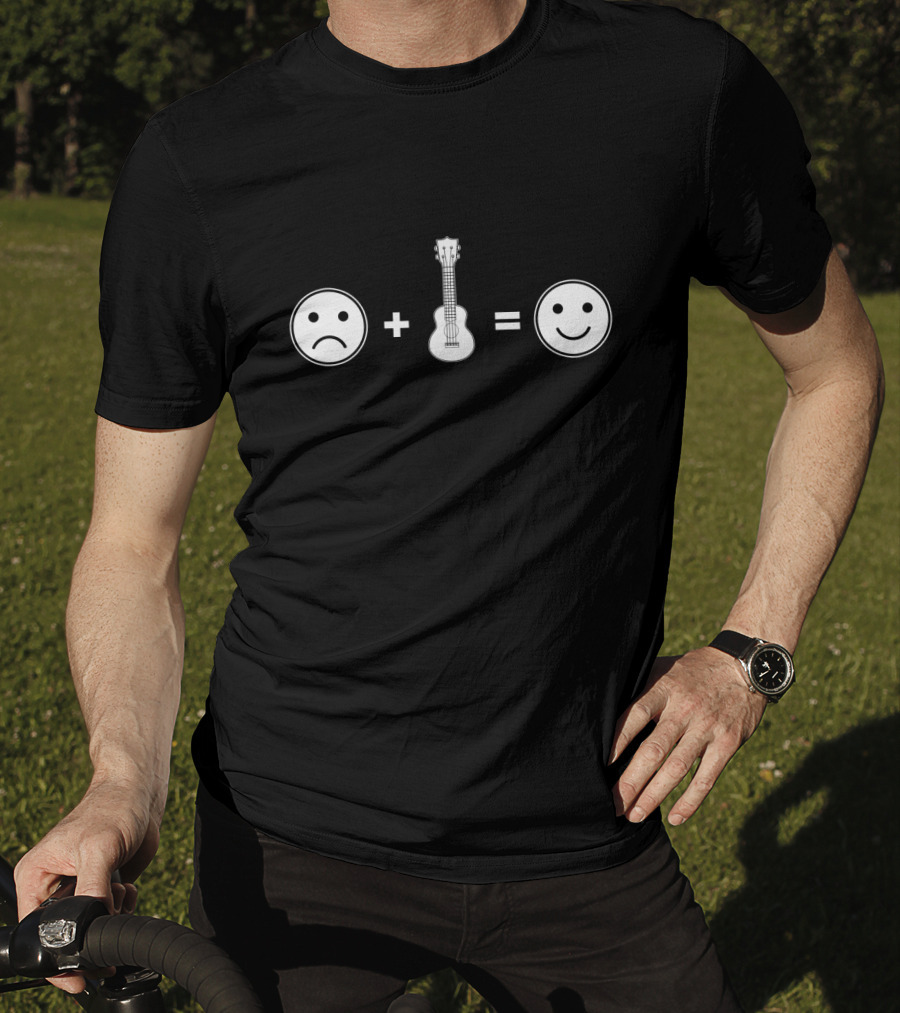 Sad Face Plus Ukulele Equals Happy Face T-Shirt