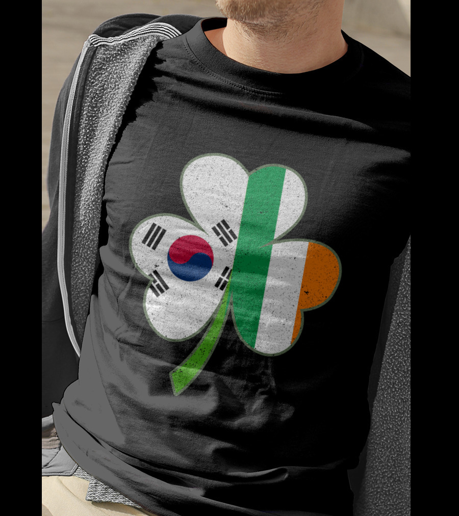St Patricks Day Irish Korean Shamrock Green Clover Flag Fusion T-Shirt
